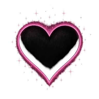 goth sakura black heart with glowing pink outline and magical sparkles, remove background sticker