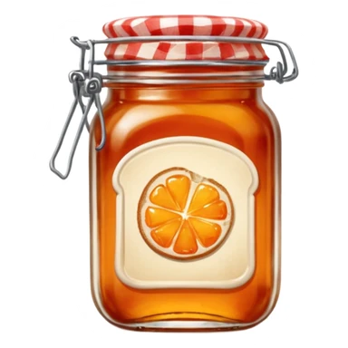Hermès-style vintage slice of bread with orange marmalade jar, glass jar, red gingham lid, vintage look, cute emoji style sticker