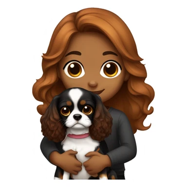cute girl hugging two black and brown cavalier king charles spaniel  sticker