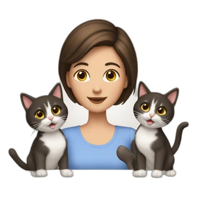 woman with brunette short hair playing with two cats sticker