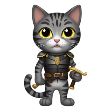 Black mackerel tabby cat holding sword sticker