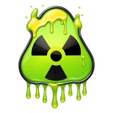radioactive hazard symbol stylized to look like it is melting. The symbol is bright neon green and toxic yellow, with smooth dripping edges like liquid. sticker