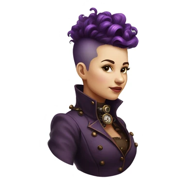 steampunk profile short mohawk purple Victorian wavy  on Caucasian girl with small nose round fat face sticker
