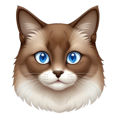 Cinematic Noble Brown Mantle Snowshoe Cat Portrait Emoji, Poised and regal, with sleek brown fur draping elegantly over its back like a mantle, contrasted by a crisp white chest, paws, and facial markings, piercing icy-blue eyes, Simplified yet sharp and sophisticated features, highly detailed, glowing with a soft, dignified glow, high shine, intelligent and graceful, stylized with an air of elegance, focused and attentive, soft glowing outline, capturing the essence of a watchful and refined feline, so majestic it feels as though it could glide across the screen with effortless confidence! sticker