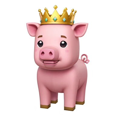 minecraft pig full body pink blocky animal with square head wearing a crown sticker