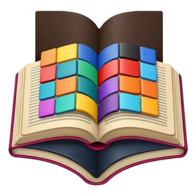 an open book with a dark cover and brightly colored tile samples sticker
