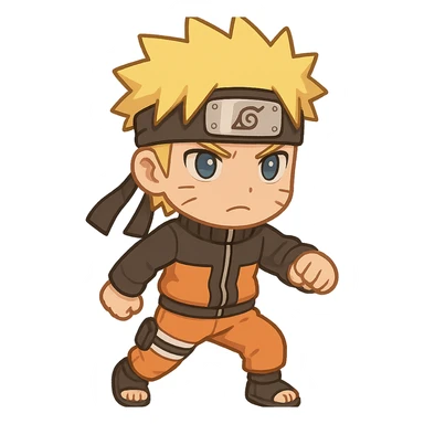 Naruto Uzumaki in a standing motion, he has a serious expression on his face, chibi sticker sticker