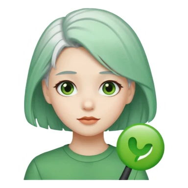 girl with white hair and green hair clip sticker