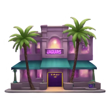 I need a two story night club with purple lights and palm trees labeled Jaguars sticker