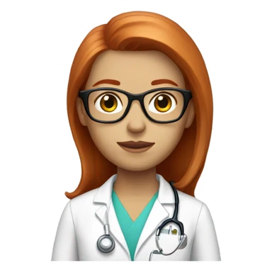 Redhead straight hair doctor with a translucid glasses sticker