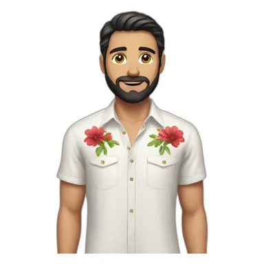 white man dark hairs flower shirt red pant sticker