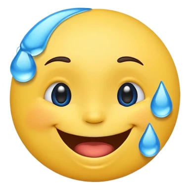 Emoji, yellow round laughing tilted head face sideways with blue tears of fun sticker