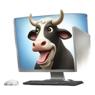 happy bull using computer sticker