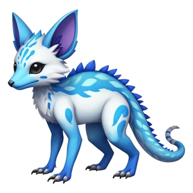 Rare realistic exotic edgy white and neon-blue epic pretty beautiful handsome gorgeous aesthetic colorful vibrant Vernid-Trico-species-Fakemon-creature by LiLaiRa, 4 legs, 1 tail, random markings, (full body) sticker
