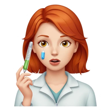 Redhead woman with thermometer in her mouth sticker