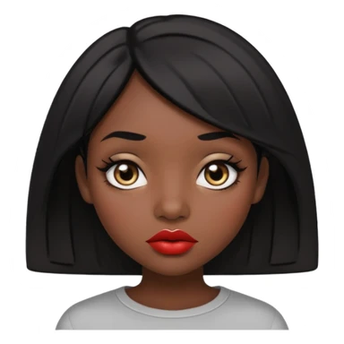 Dark skin gurl with black hair, big lips m, dark brown eye, octagon face shape and chinky eyes no red lipstick  sticker