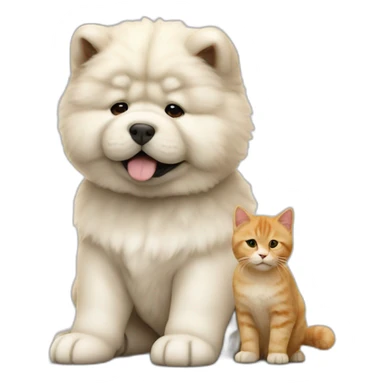 Cute white chow chow puppy sitting with ginger cat realistic 4k 16k sticker