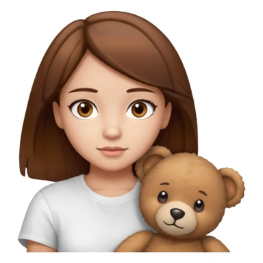 A Girl with Brown hair and Brown eyes with a t-shirt of a Teddy bear sticker