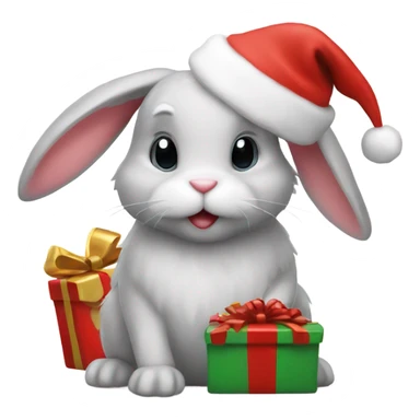 Bunny with Christmas hat and gift sticker