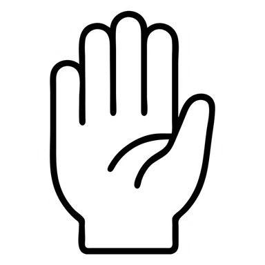 open hand icon, palm visible, thumb folded inside, four fingers raised, clear and simple design sticker