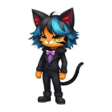 Shiny Dark Cool Edgy Black beautiful ethereal fantasy Kawaii Sona Litten-Fakemon-cat-animal with edgy bat-ears bow tie black emo-mane vtuber model Full Body sticker