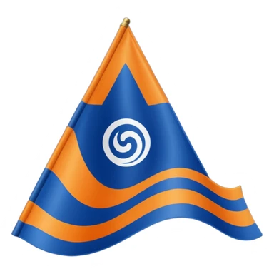 Orange triangle wavy flag with a dark blue khanda symbol sticker