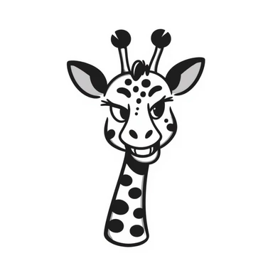 A scheming giraffe with narrow, gleaming eyes, a wide, toothy grin, and a menacing aura. Add a subtle shadow under the eyes for extra villainy. Perfect for 'troll' or 'evil laugh' emotes. sticker