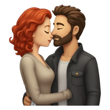 a bearded man with dark hair kissing a woman with red hair sticker