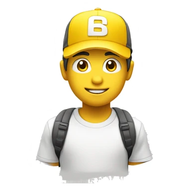 Niño blanco saludando con gorra amarilla sticker