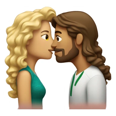 Couple kissing Mexican woman with long curly brown hair taller white man with short blonde hair sticker