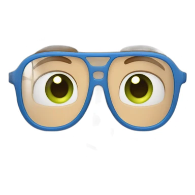 bald guy wearing glasses with a blue frame, green eyes sticker