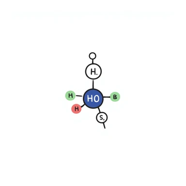 Clean hormone molecule diagram: large blue hormone icon in center with geometric molecular structure, red receptor binding sites, and neat green arrows showing action pathway. Simple hand-drawn illustration with minimal background and organized layout. sticker