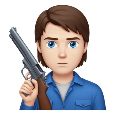guy w medium long brown hair and blue eyes shooting himself sticker