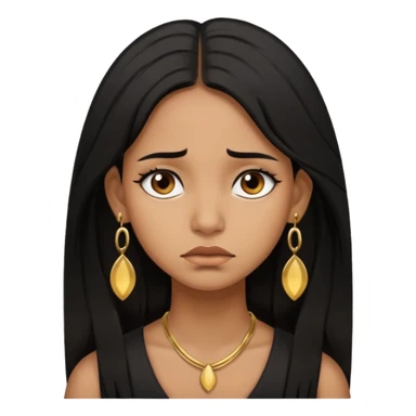 brown girl who has long layered black hair with gold earrings  who is sad sticker
