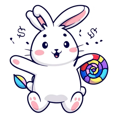 cotton bunny throwing confetti and spinning sticker