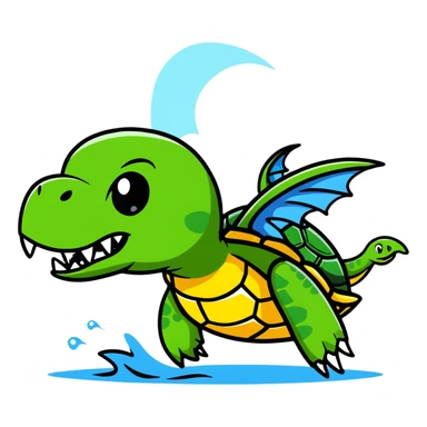 A menacing turtle with spiked shell, dragon-like wings spread wide, fangs bared, sharp claws extended, shooting water and steam sticker