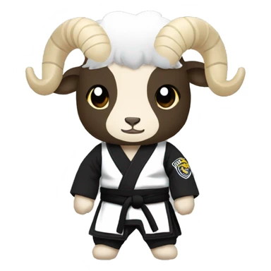 Ram wearing black Jiu-Jitsu gi wiht white belt sticker