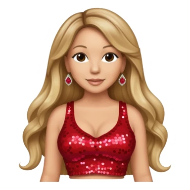 Mariah Carey with long dark blonde hair, red sequin crop top sticker
