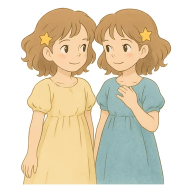 ghibli style gemini twins, soft colors sticker