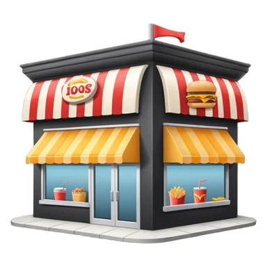 front of fast food building with awning, windows, and a glass door in the center sticker