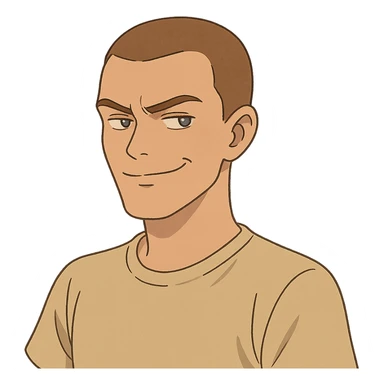 ghibli style Rafe Cameron from Outer Banks, buzz cut, smirking sticker