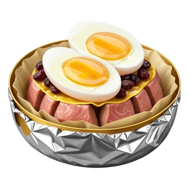 steamed ground pork with raisins, sliced boiled egg, wrapped in foil sticker