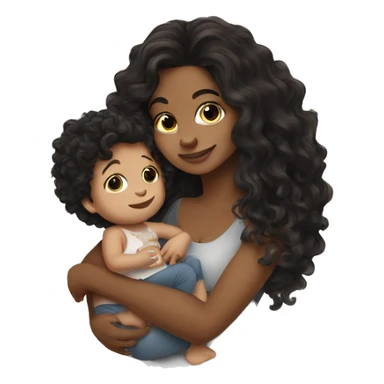  Brunette with tattoos on arm with long hair holding a baby boy with curly hair  sticker