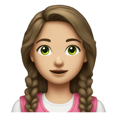 a girl with brunette hair and a pink vest with a white laced tank with flared jeans and green eyes sticker