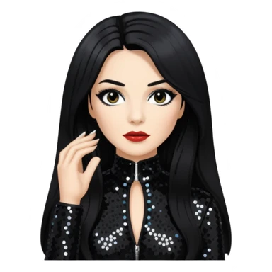 Janet Planet, Female Electropop Singer from Confidence Man with long black hair, black sequin outfit sticker