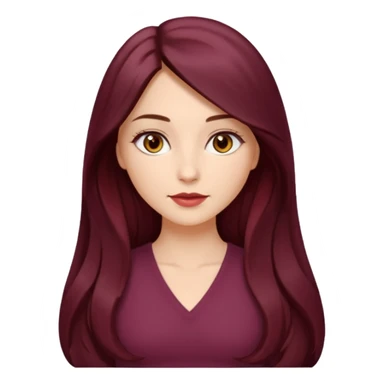 young white woman 
brown almond eyes
Long waist-long hair, center parted
slightly wavy
dark burgundy hair sticker