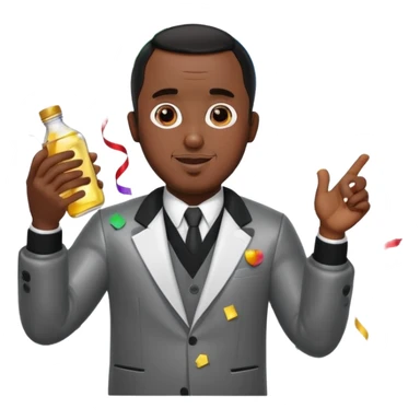 Diddy holding baby oil at a party with balloons and confetti and banners oiled up sticker