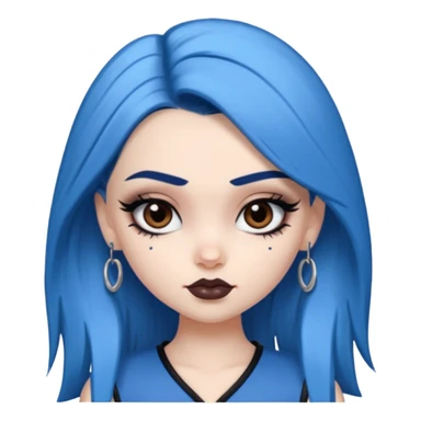 pale skin, bratz baddie, beautiful dark brown eyes,dark eyebrows, eyeliner, blue hair sticker
