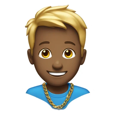 smiling boy in blue shirt gold chain sticker