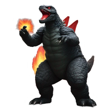 Godzilla with red cristals on his back while shooting out red Layer sticker